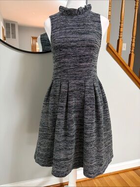 Ganni x Anthropologie Pinnacle Tweed Knit Ruffle Neck Dress Small petite